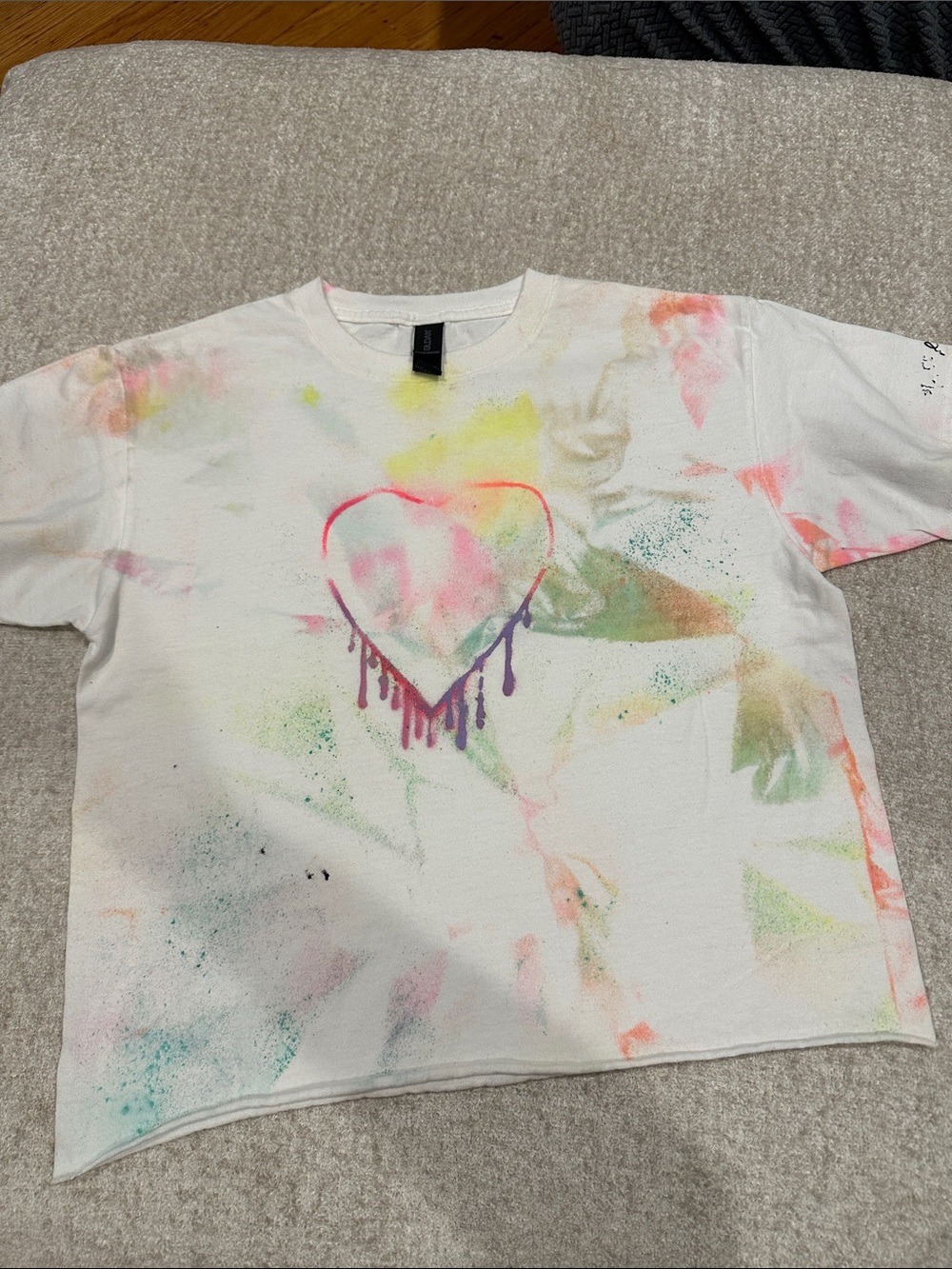 Gildan White Tee with Pink & Purple Drip Heart